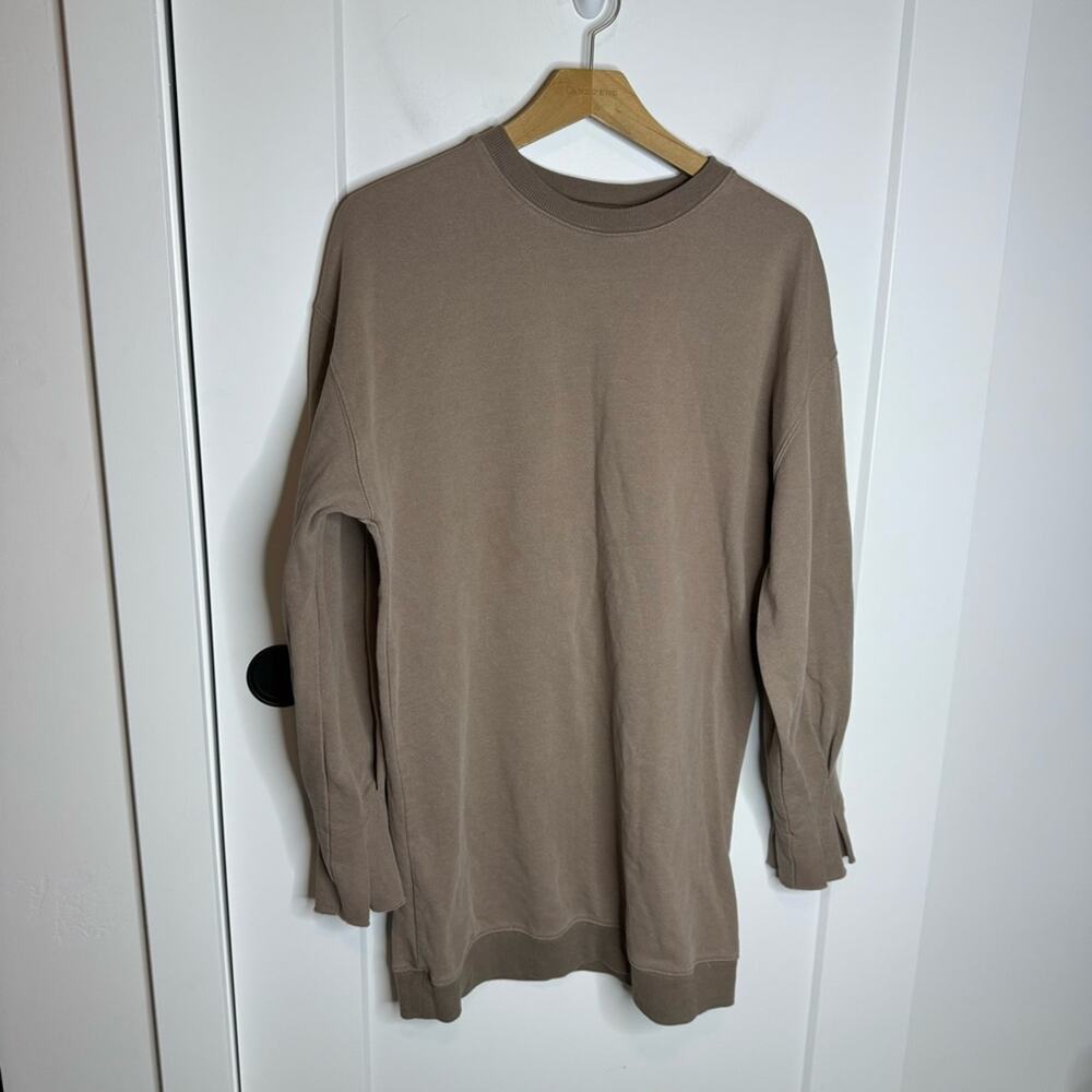 L’Academie Tan Sweatshirt Tunic Mini Dress Relaxed Blouson Size Large